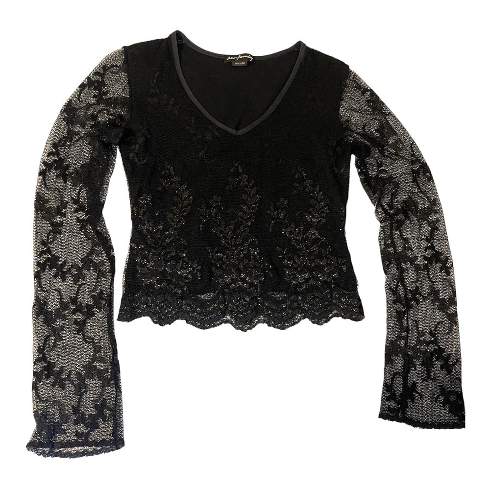 Vintage Ann Ferriday 90s Y2k Black Lace Sheer Top Whimsigoth Fairy Grunge Witchy - Picture 12 of 14
